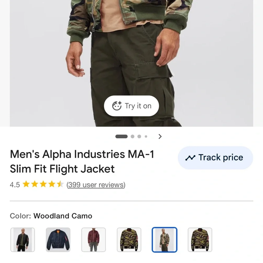 Alpha Industries Men’s Camo Bomber Jacket in Olive & Black - Picture 13 of 13